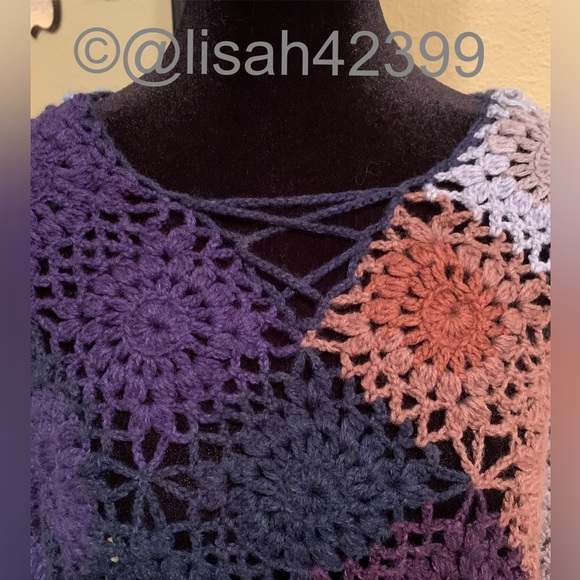 OSFM Handmade Crocheted Poncho - Picture 3 of 7